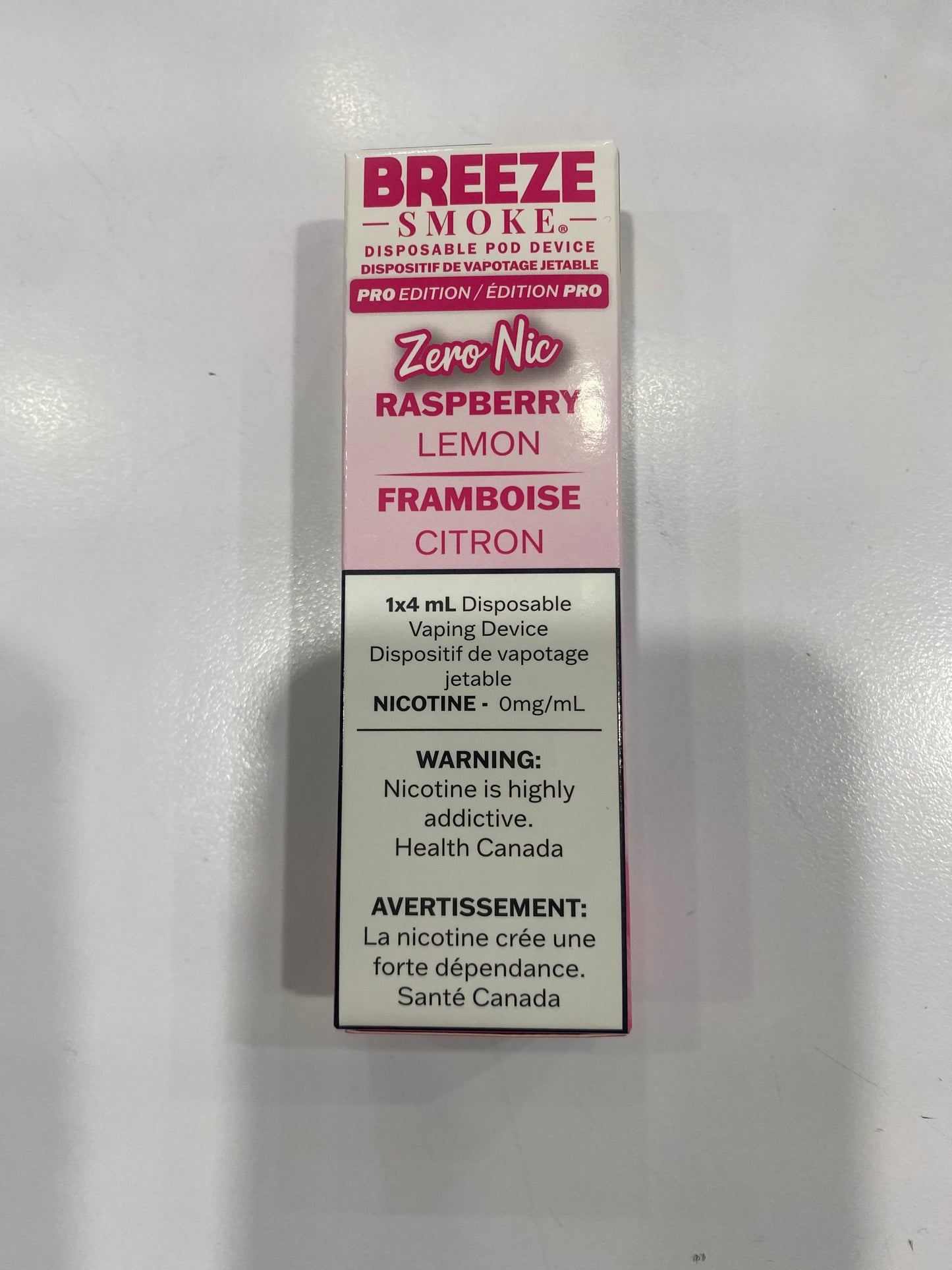 Breeze Smoke Pro Disposable Raspberry Lemon Nic Free 6ml ONT