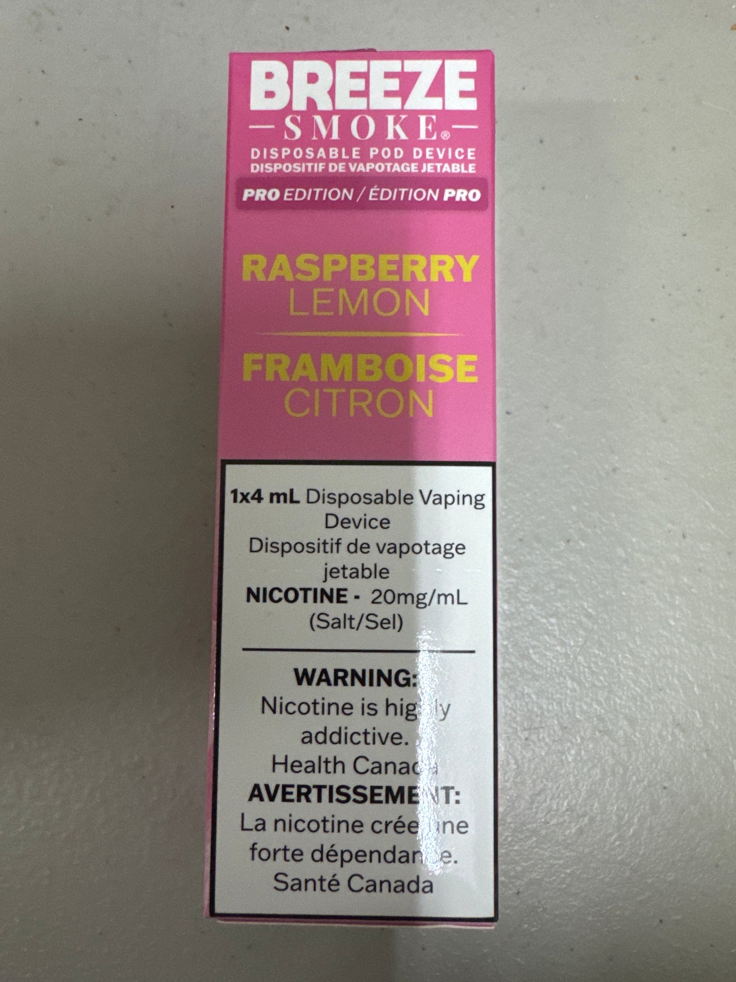 Breeze Smoke Pro Disposable Raspberry Lemon 4ml ONT