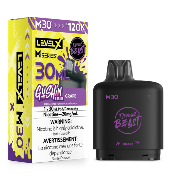 Level X Flavour Beast M Series 30ml Pod in Gushin Grape flavour for Level X device.