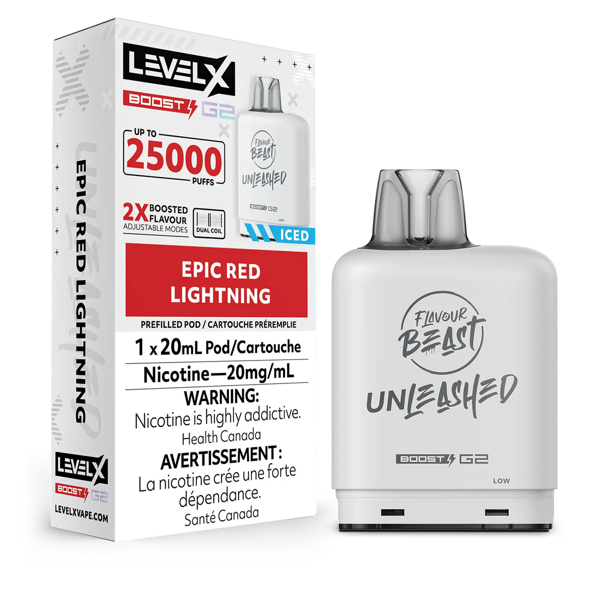 Flavour Beast Boost Level X PODS Unleashed Epic Red Lightning ONT