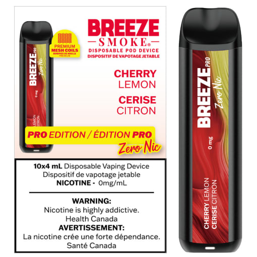Breeze Smoke Pro Disposable Cherry Lemon Nic Free 6ml ONT Vape Collective Breeze Smoke Pro Disposable Cherry Lemon Nic Free 6ml ONT Vape Collective