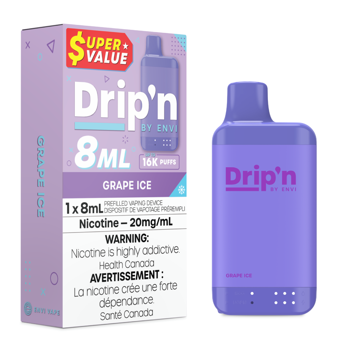 Drip’n By Envi Disposable 16K Grape Ice ONT
