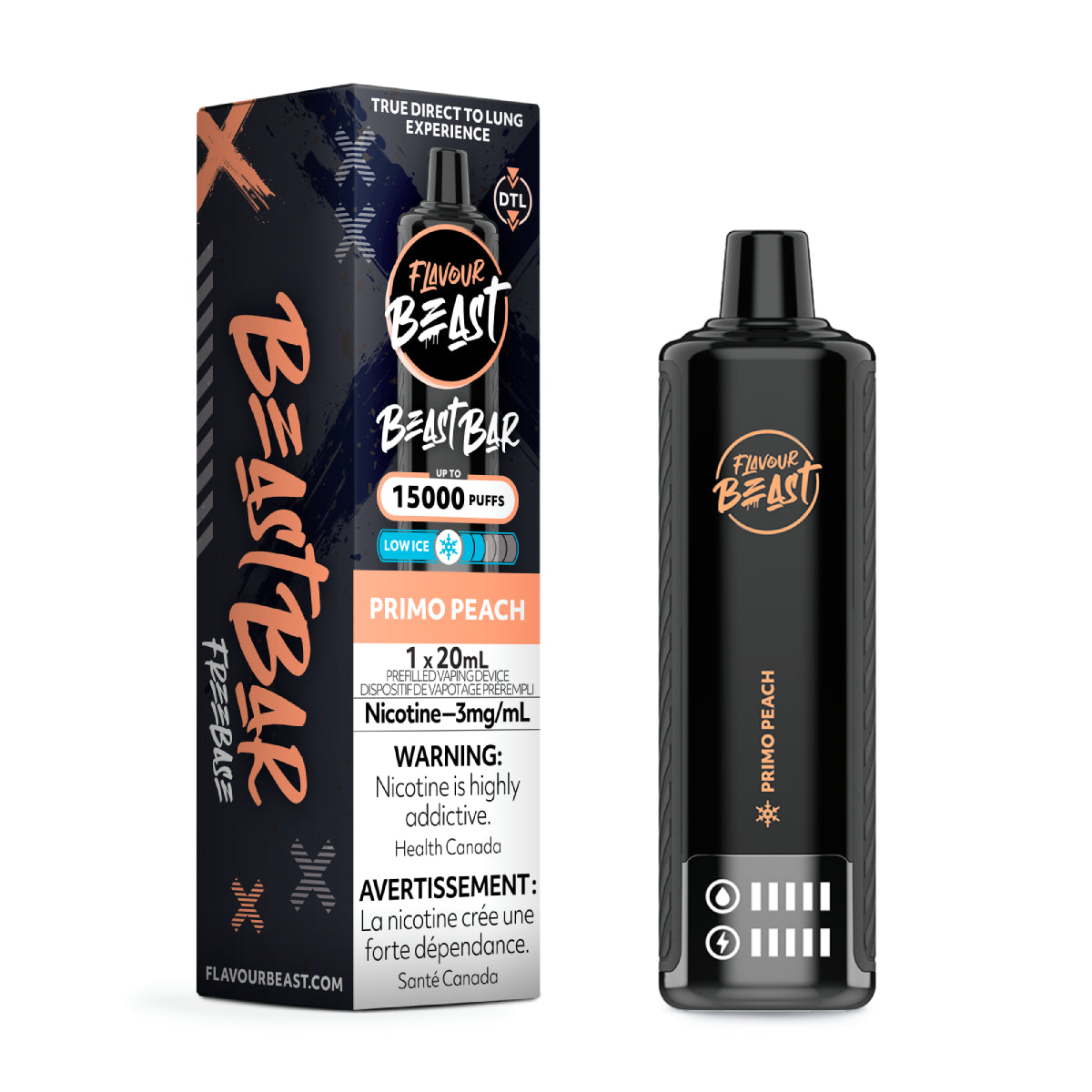 Flavour Beast Bar Disposable 15K Primo Peach Low Ice ONT