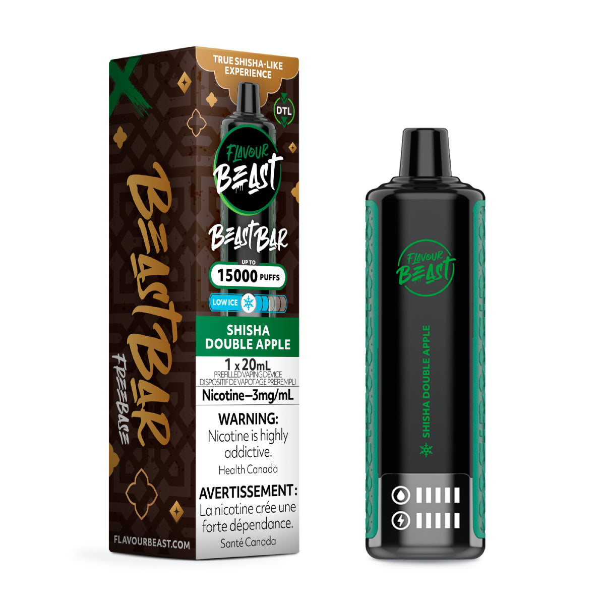 Flavour Beast Bar Disposable 15K Shisha Double Apple Low Ice ONT