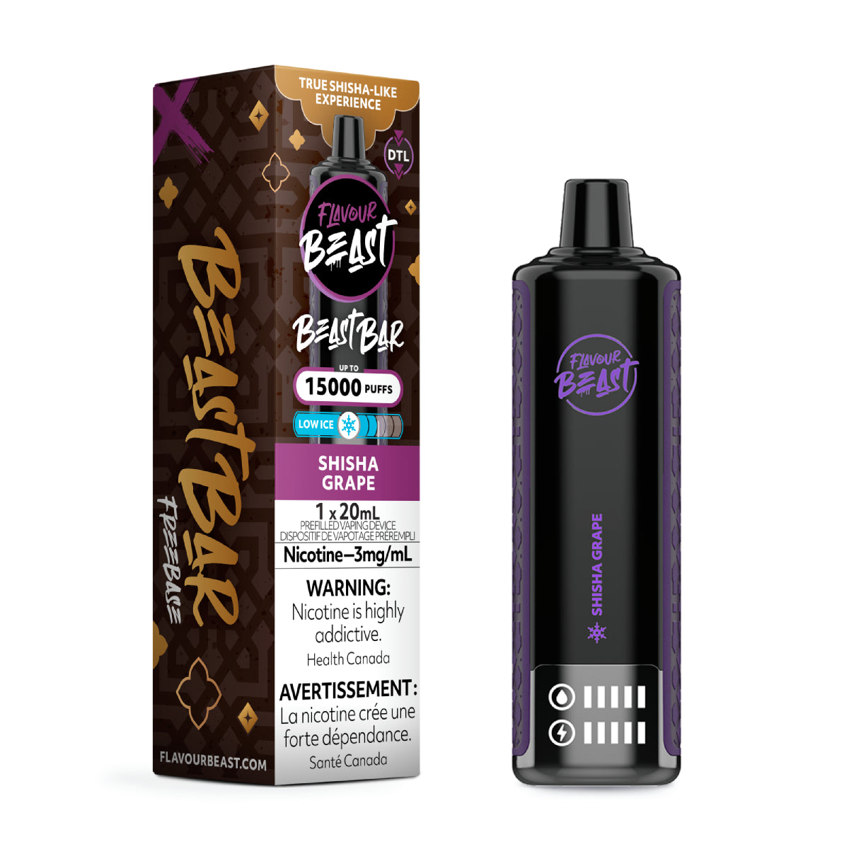 Flavour Beast Bar Disposable 15K Shisha Grape Low Ice ONT