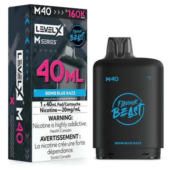 Level X Flavour Beast M Series 40ml Pod in Bomb Blue Razz flavour for Level X device.