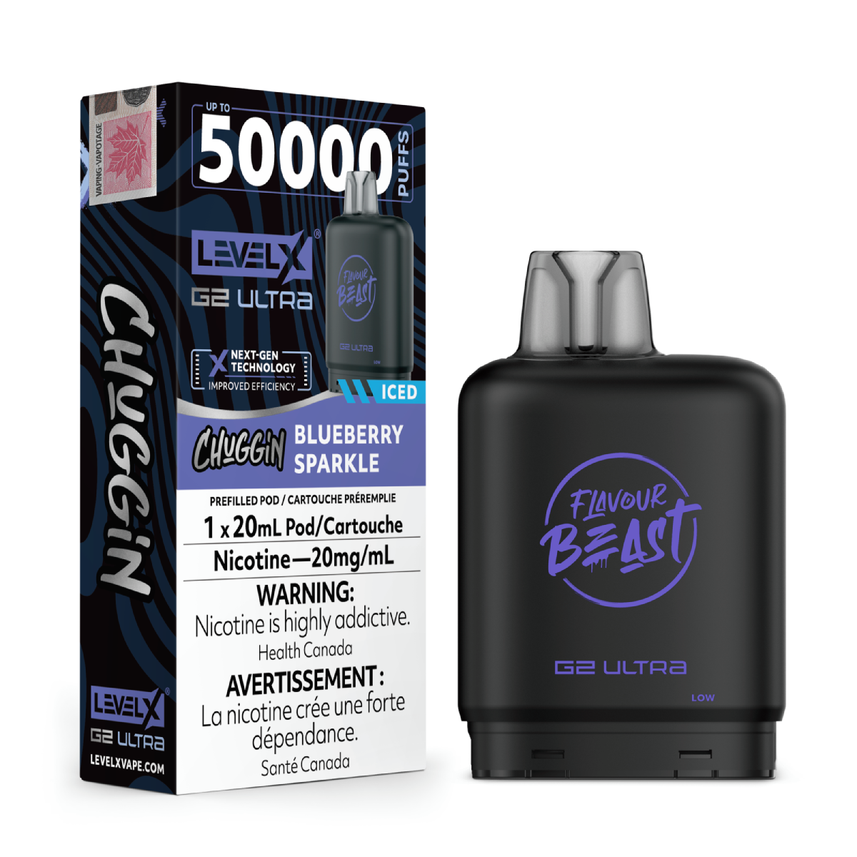 Flavour Beast G2 Ultra Level X PODS Chuggin Blueberry Fizz Iced ONT