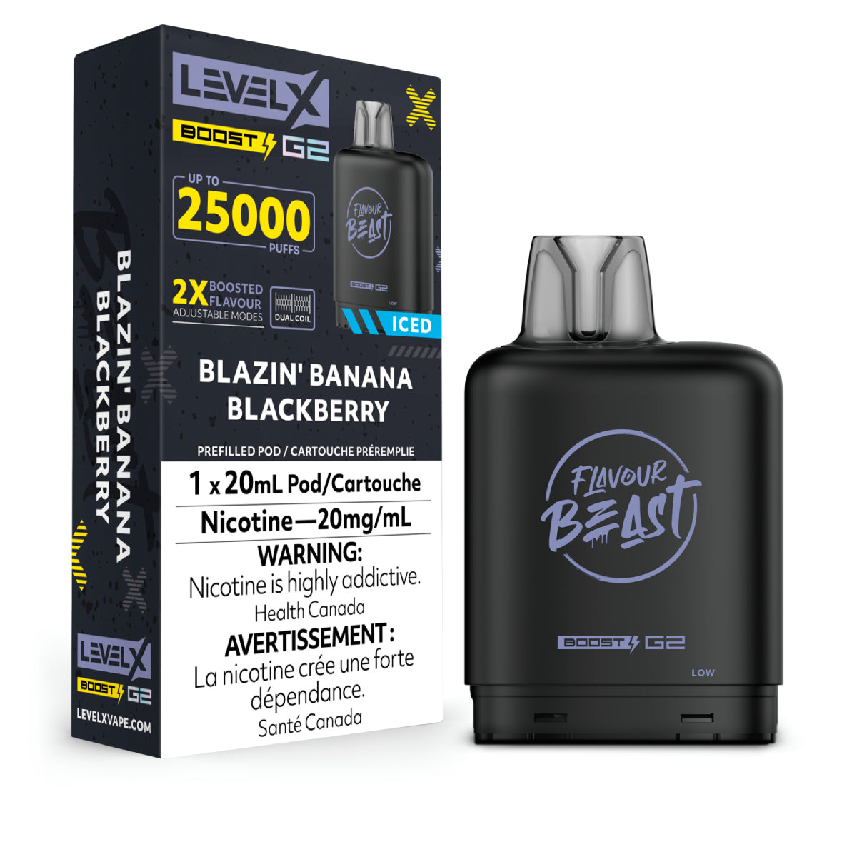 Flavour Beast Boost Level X PODS Blazin’ Banana Blackberry Iced ONT