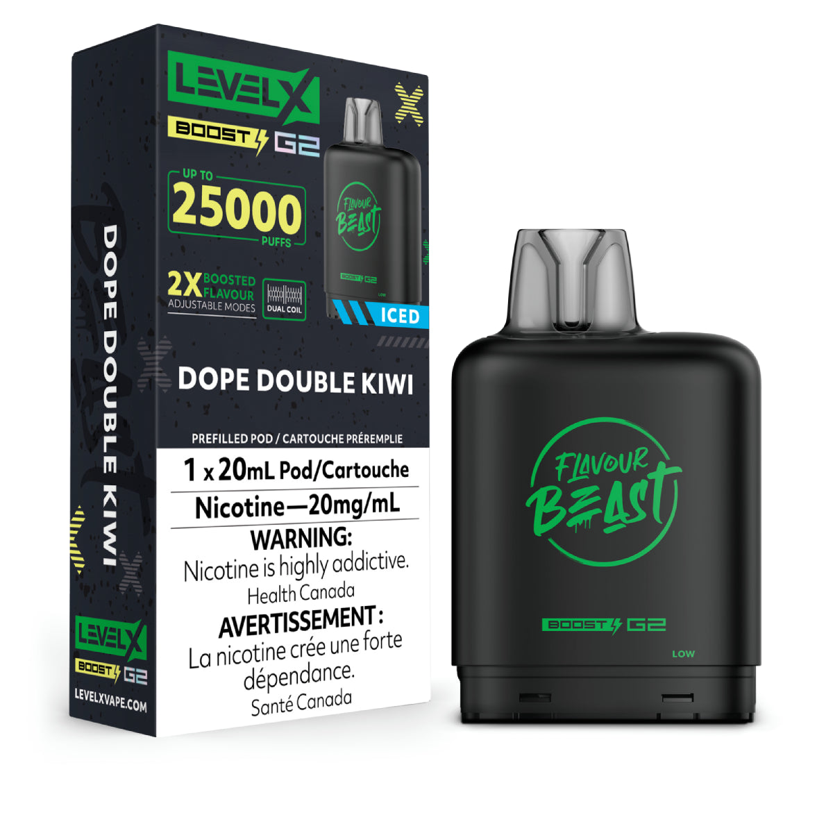 boosted vape pods Flavour Beast Boost Level X PODS Dope Double Kiwi ONT – Vape Collective