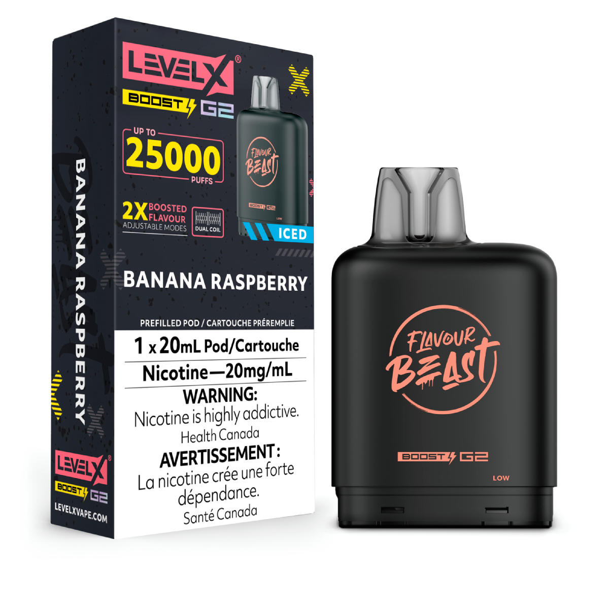Flavour Beast Boost Level X PODS Banana Raspberry Iced ONT