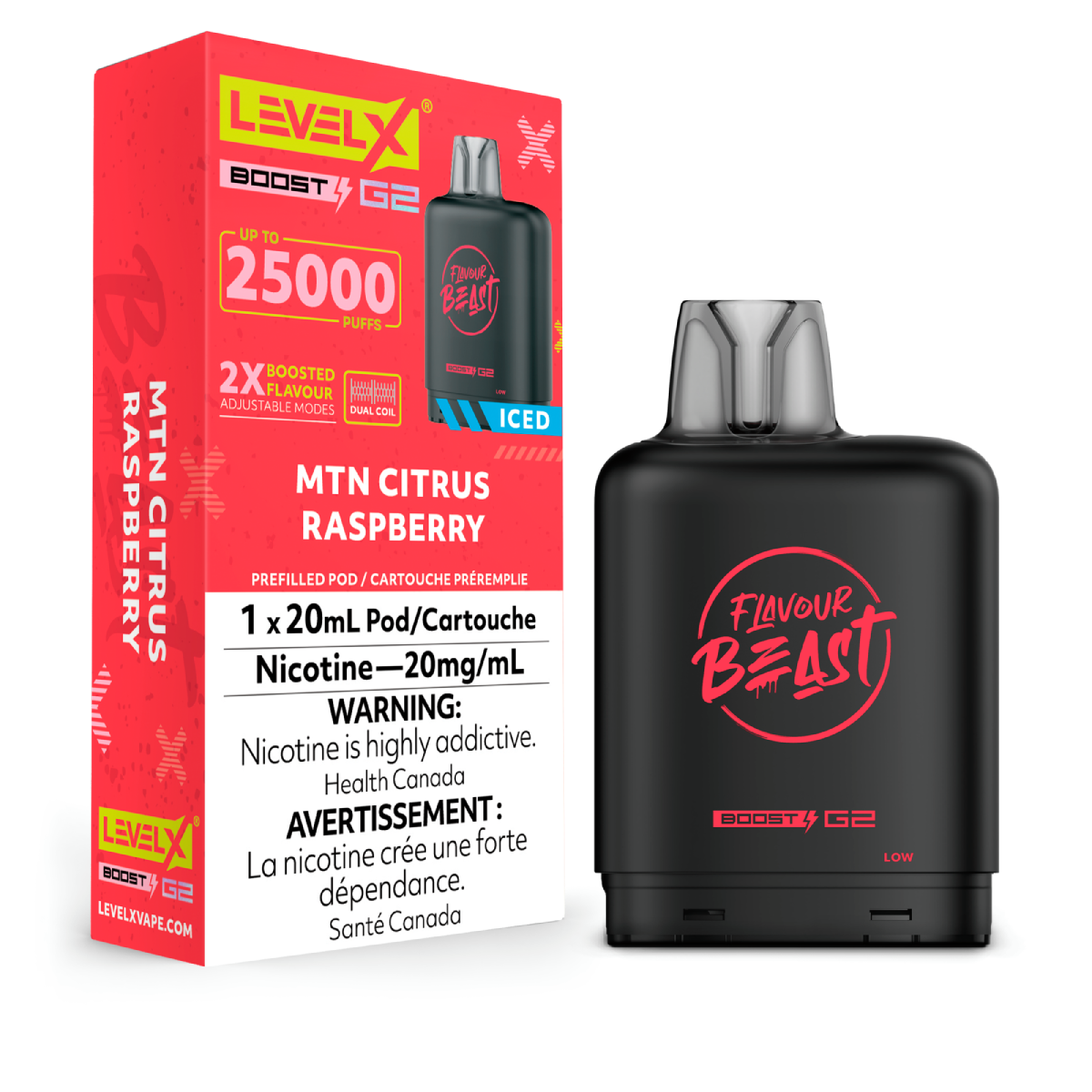 Flavour Beast Boost Level X PODS MTN Citrus Raspberry Iced ONT