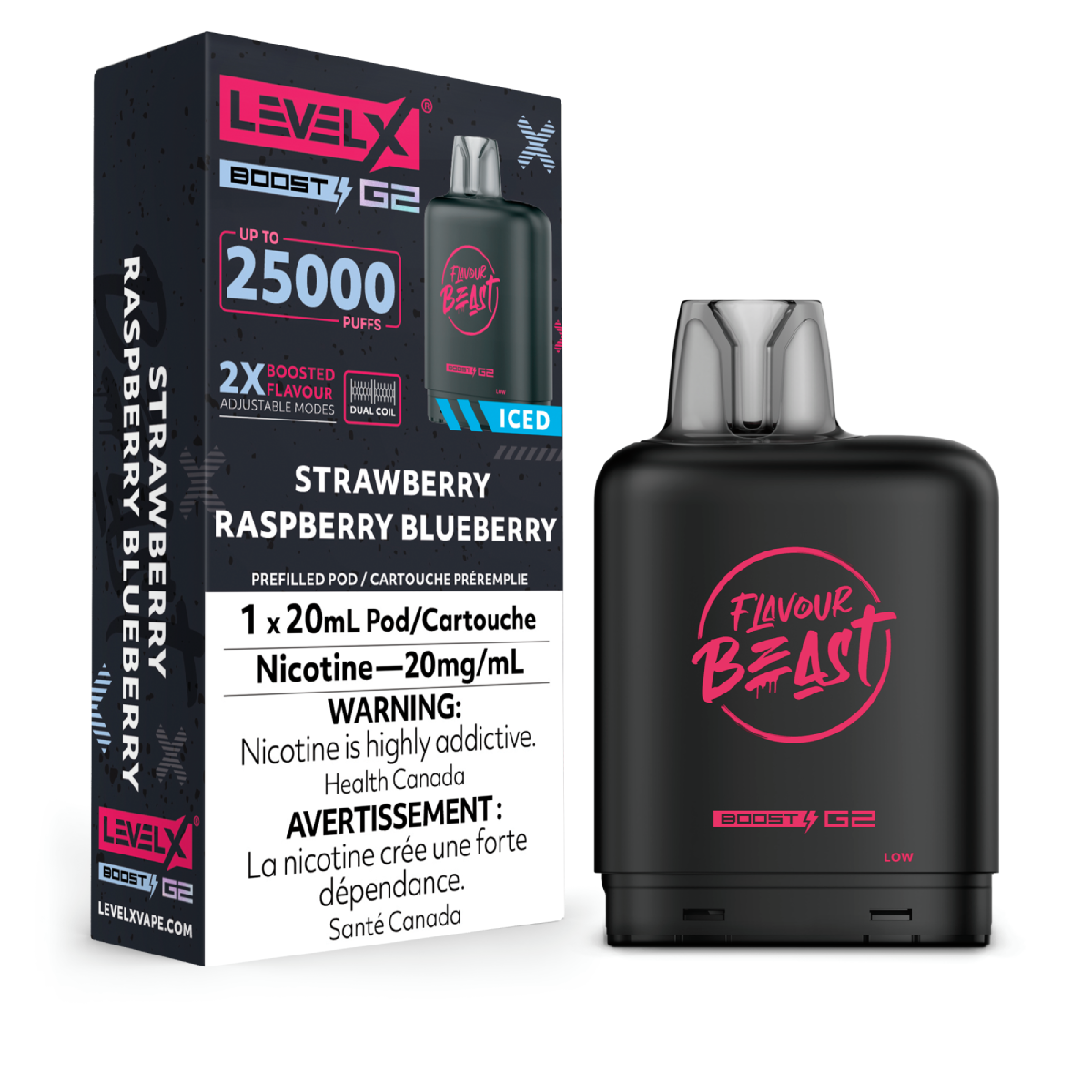 Flavour Beast Boost Level X PODS Strawberry Raspberry Blueberry Iced ONT