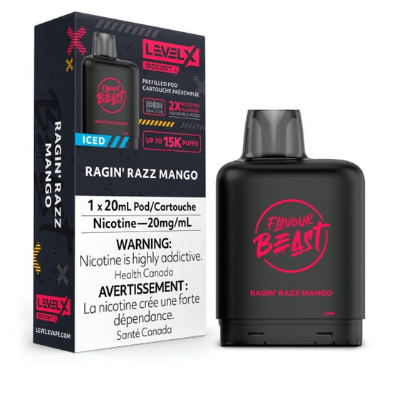 Flavour Beast Boost Level X PODS Ragin’ Razz Mango Iced ONT