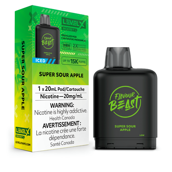 Flavour Beast Boost Level X PODS Super Sour Apple Iced ONT