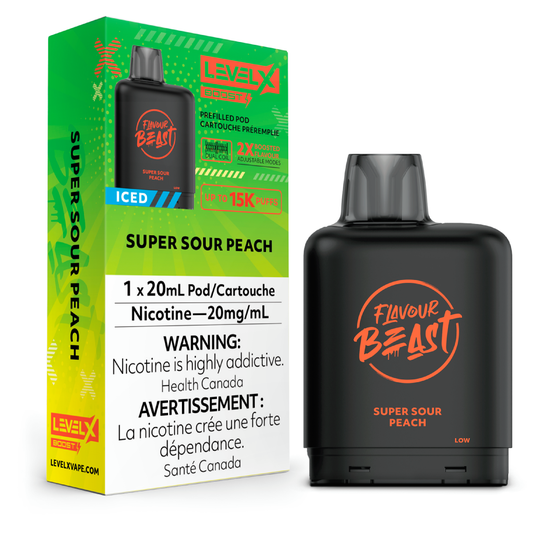 Flavour Beast Boost Level X PODS Super Sour Peach Iced ONT