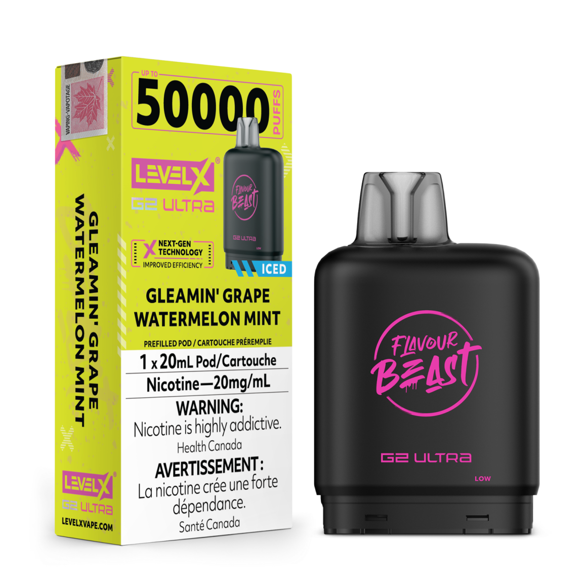 Flavour Beast G2 Ultra Level X PODS Gleamin' Grape Watermelon Mint Iced ONT