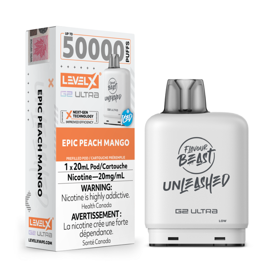 Flavour Beast G2 Ultra Level X PODS Unleashed Epic Peach Mango Iced ONT