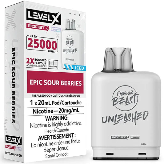 Flavour Beast Boost Level X PODS Unleashed Epic Sour Berries ONT