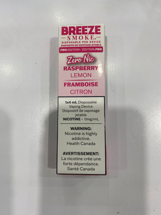 Breeze Smoke Pro Disposable Raspberry Lemon Nic Free 6ml ONT