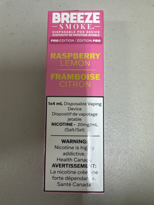 Breeze Smoke Pro Disposable Raspberry Lemon 4ml ONT