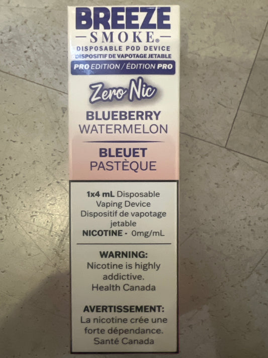 Breeze Smoke Pro Disposable Blueberry Watermelon Nic Free 4ml ONT