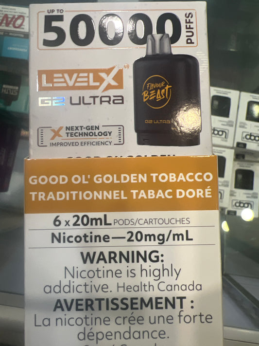 Flavour Beast G2 Ultra Level X PODS Good OL Golden Tobacco ONT