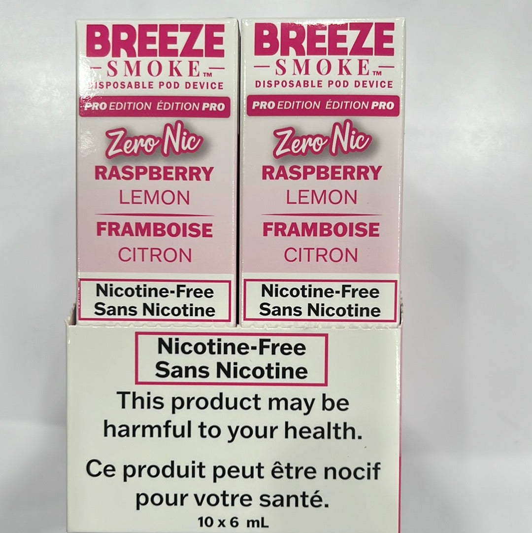 Breeze Smoke Pro Disposable Raspberry Lemon Zero Nic 6ml