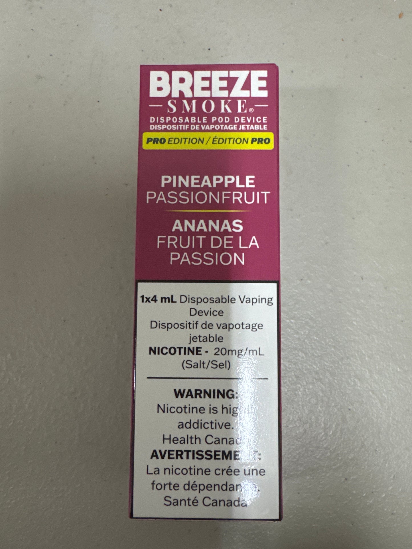 Breeze Smoke Pro Disposable Pineapple Passionfruit 4ml ONT