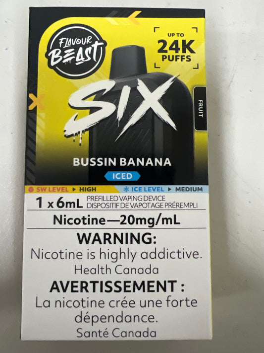 Flavour Beast Six 24K Disposable Bussin Banana Iced
