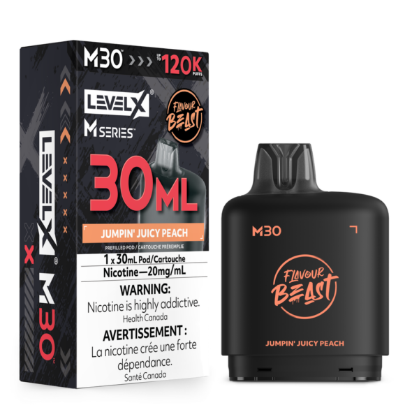 Level X Flavour Beast M Series 30ml Pod in Jumpin Juicy Peach flavour for Level X device.

