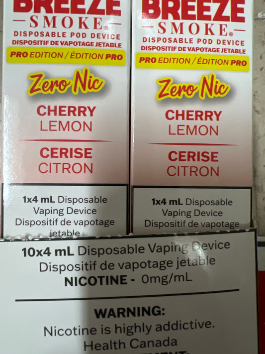 Breeze Smoke Pro Disposable Cherry Lemon Nic Free 6ml ONT