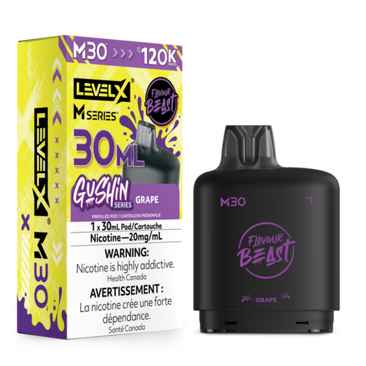 Level X Flavour Beast M Series 30ml Pod in Gushin Grape flavour for Level X device.

