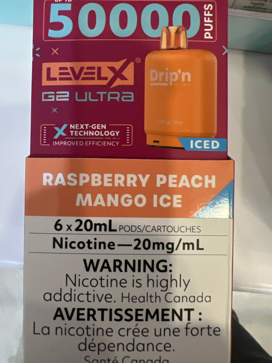 Drip’n Boost G2 Ultra Level X PODS Raspberry Peach Mango Iced ONT
