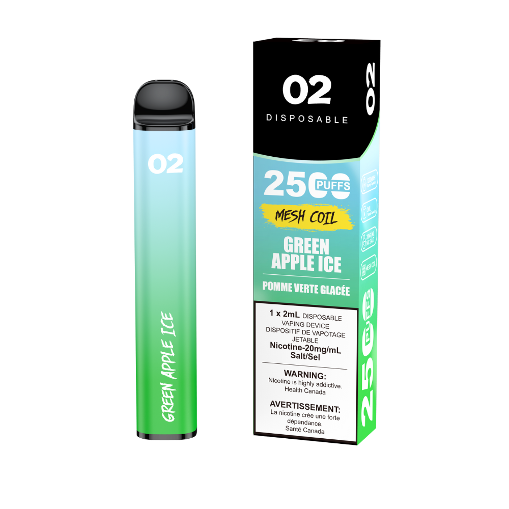 O2 Disposable 2500 Green Apple Ice
