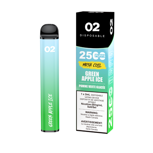 O2 Disposable 2500 Green Apple Ice