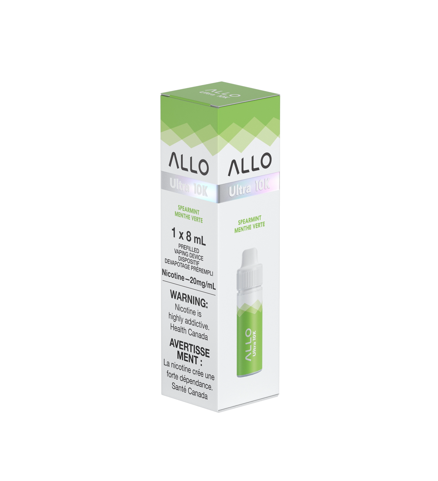 Allo Ultra 10K Hybrid Disposable Spearmint Vaping Device Kit ONT