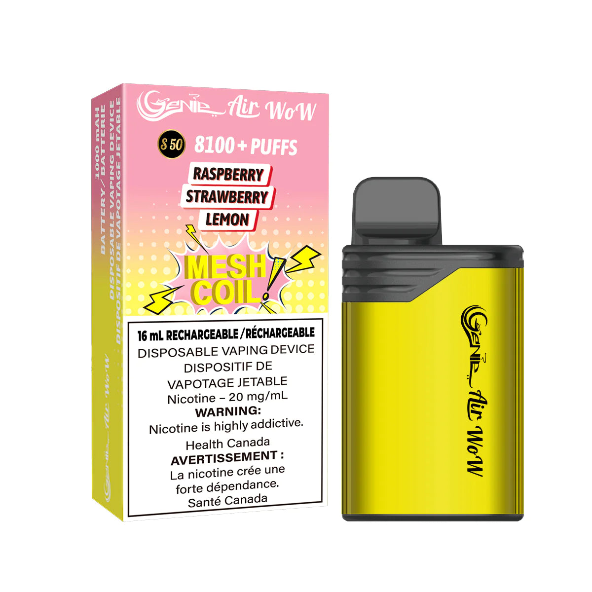 Genie Air Wow 8100 Disposable Raspberry Strawberry Lemon