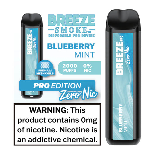 Breeze Smoke Pro Disposable Blueberry Mint Nic Free 6ml ONT