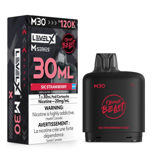 Level X Flavour Beast M Series 30ml Pod in Sic Strawberry Iced flavour for Level X device.

