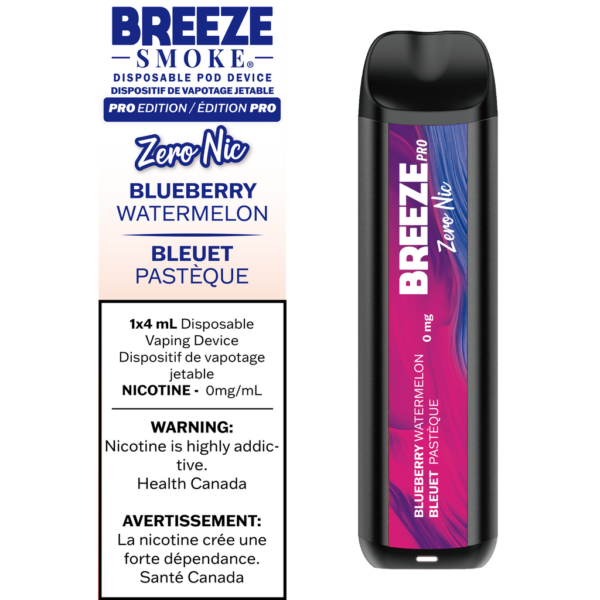 Breeze Smoke Pro Disposable Blueberry Watermelon Nic Free 4ml ONT