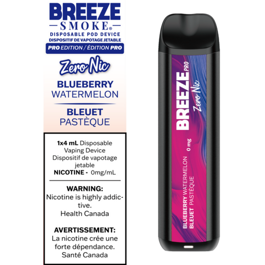 Breeze Smoke Pro Disposable Blueberry Watermelon Nic Free 4ml ONT