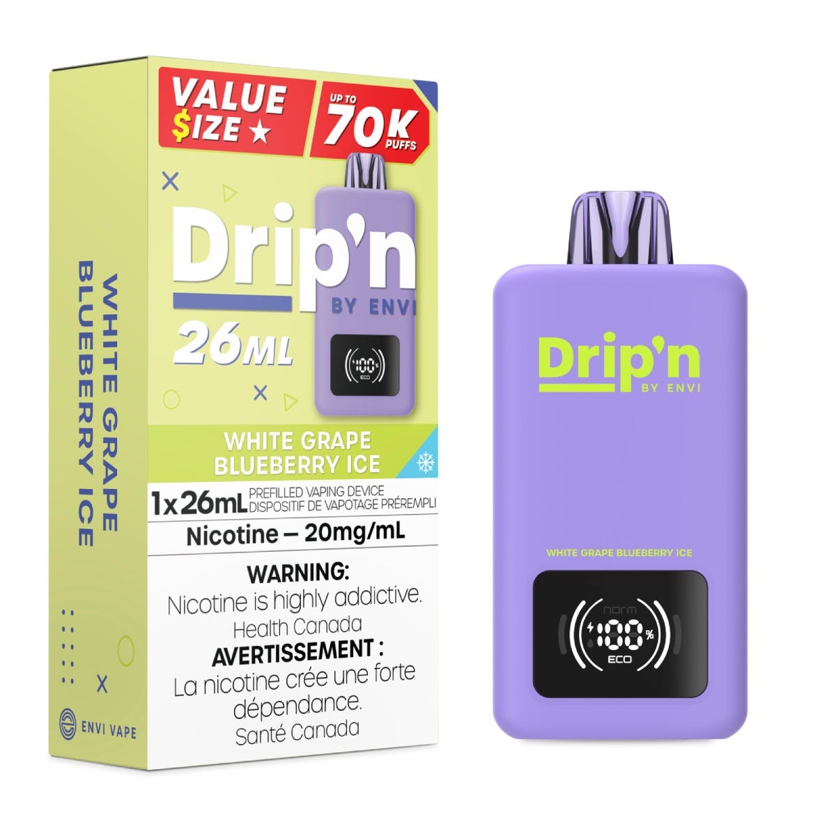 Drip’n By Envi Disposable 70K White Grape Blueberry Ice ONT