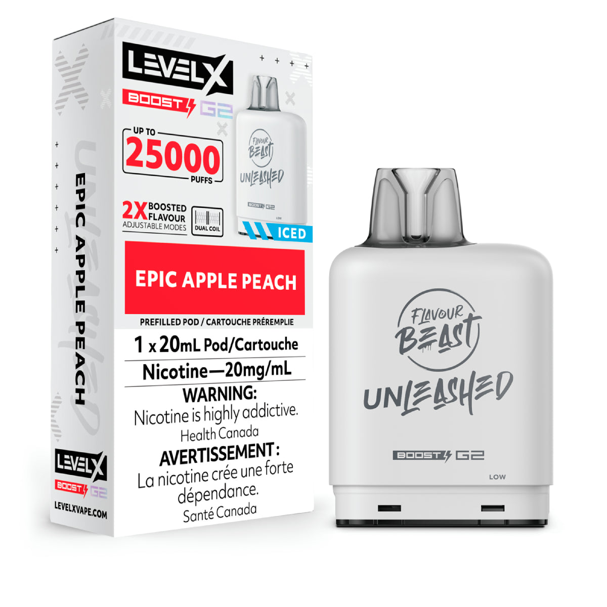 Flavour Beast Boost Level X PODS Unleashed Epic Apple Peach ONT