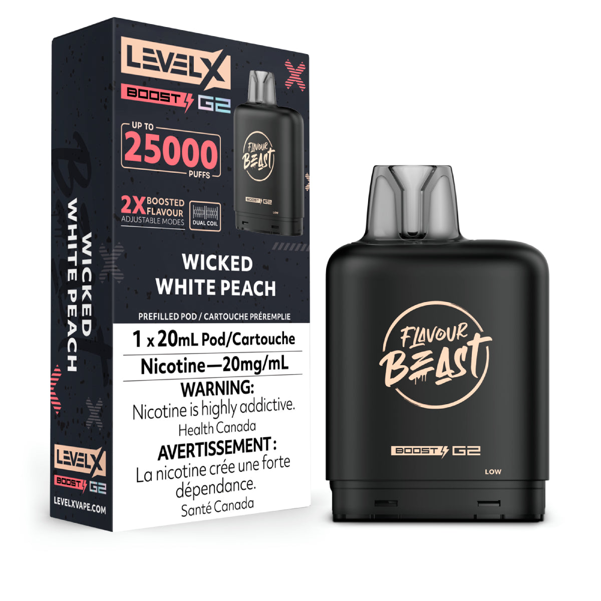 Flavour Beast Boost Level X PODS Wicked White Peach ONT