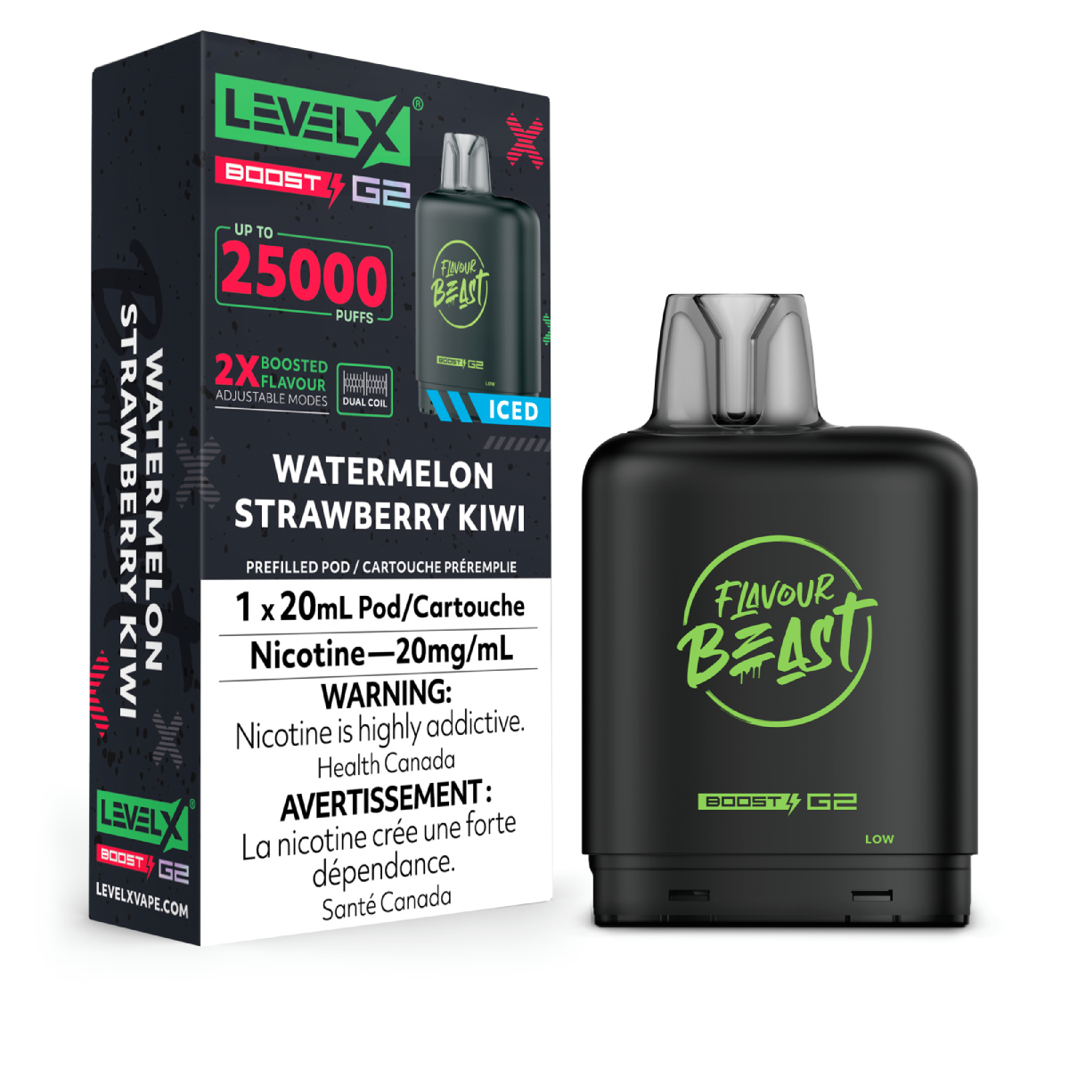Flavour Beast Boost Level X PODS Watermelon Strawberry Kiwi ONT