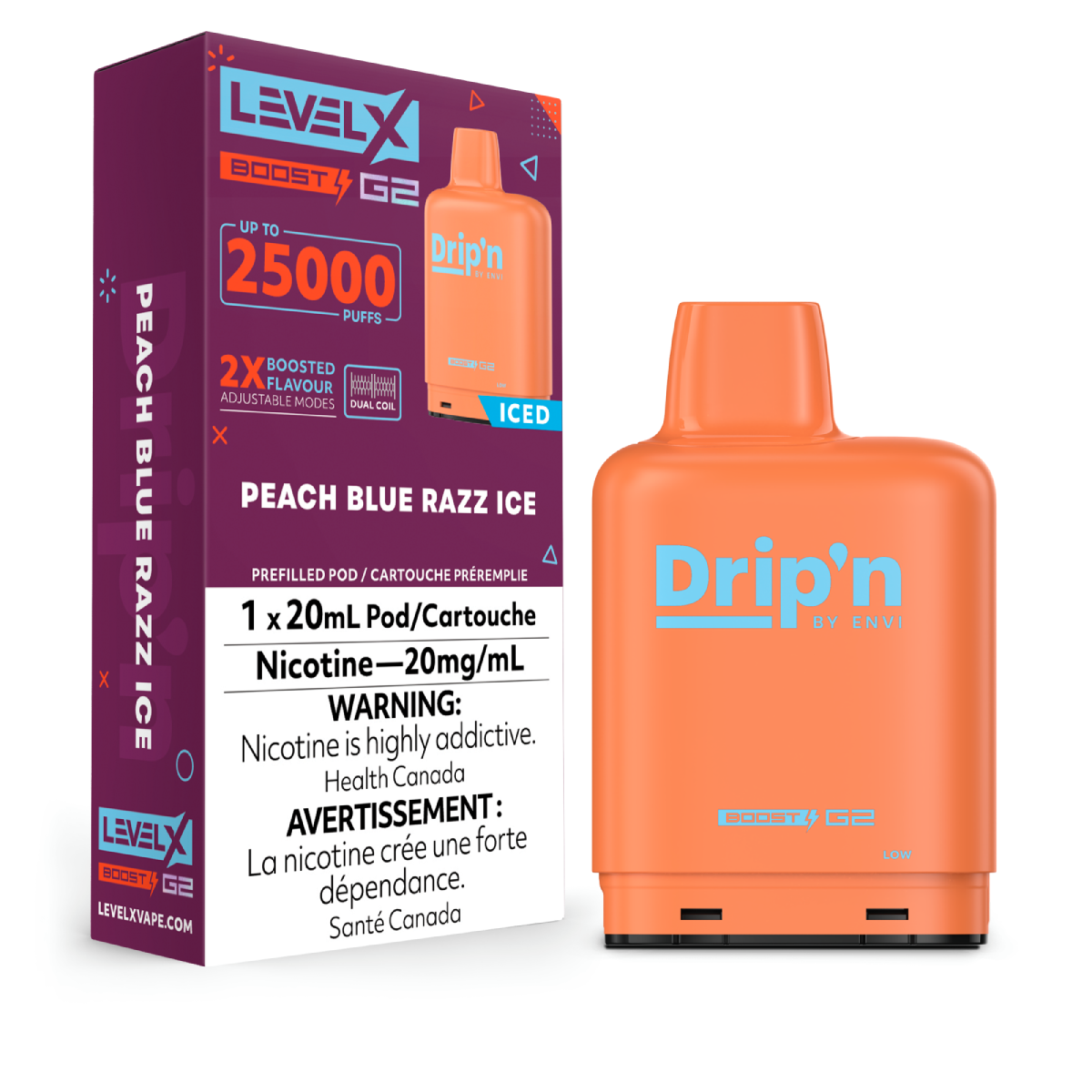 Drip’n Boost Level X PODS Peach Blue Razz Ice ONT