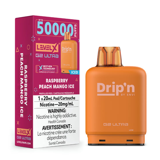 Drip’n Boost G2 Ultra Level X PODS Raspberry Peach Mango Iced ONT